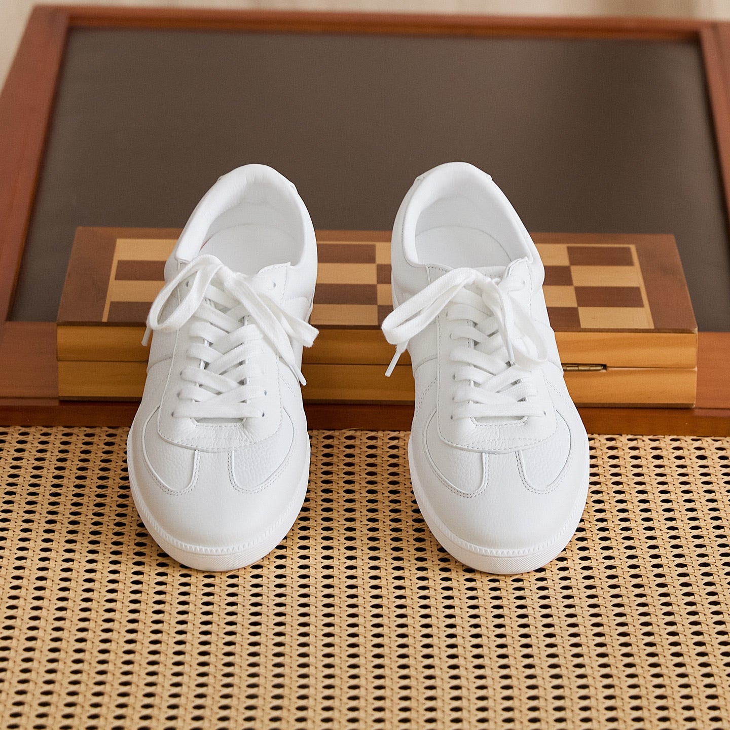Panelled Cowhide Leather Low-Top Sneakers
