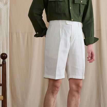 High-Waist Pleated Linen Shorts