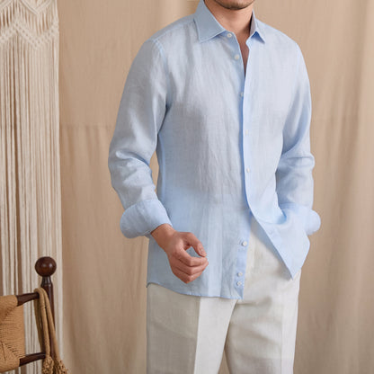 Slim-Fit Linen Long Sleeve Shirt