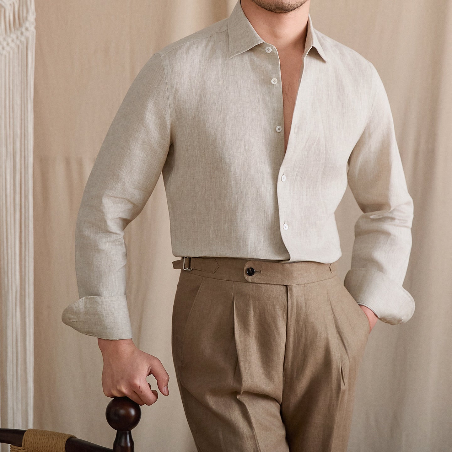 Slim-Fit Linen Long Sleeve Shirt