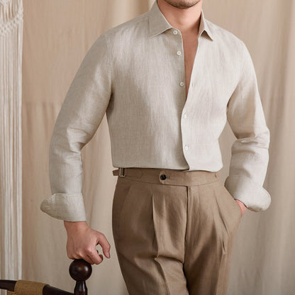 Slim-Fit Linen Long Sleeve Shirt