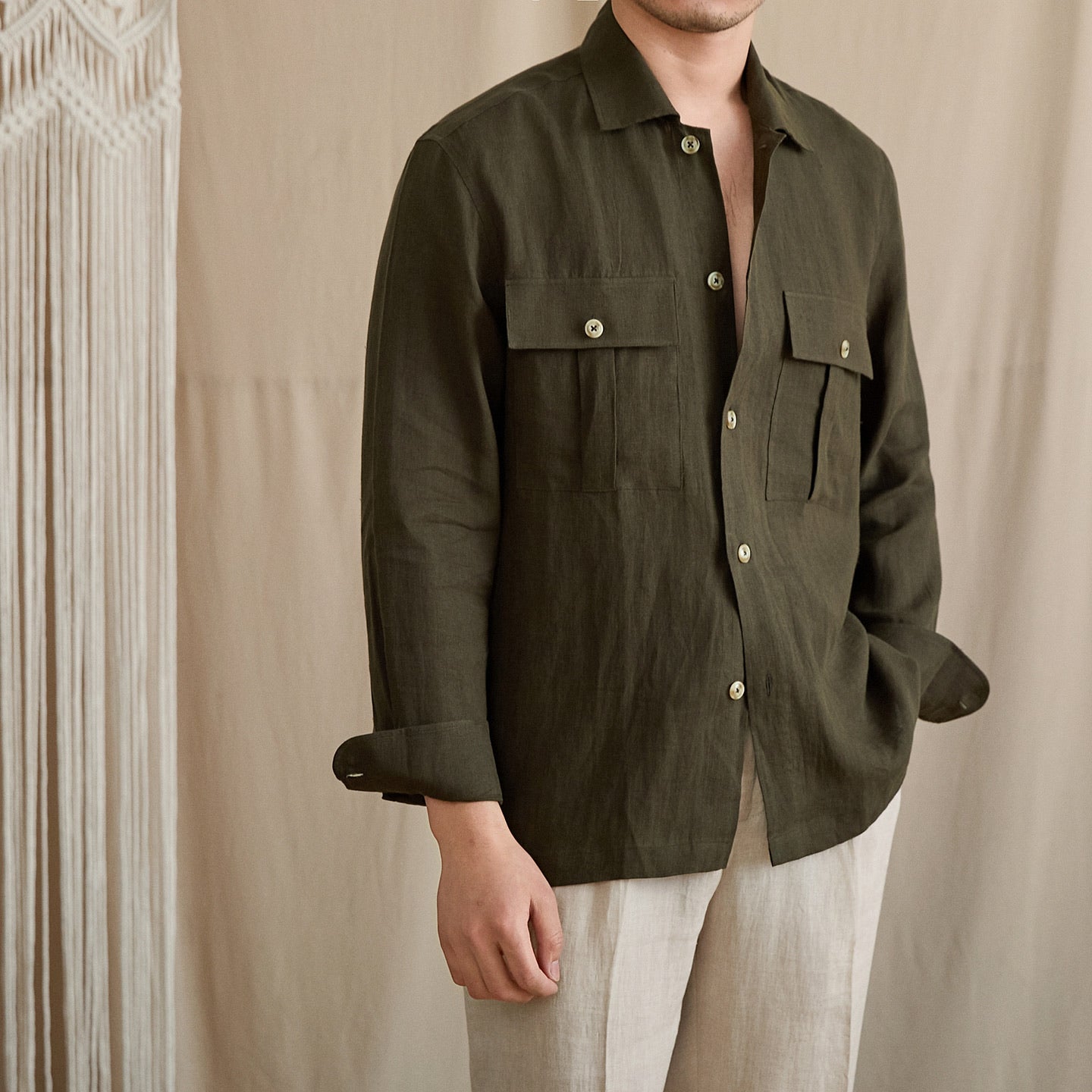 Linen Two-Pocket Camp Shirt