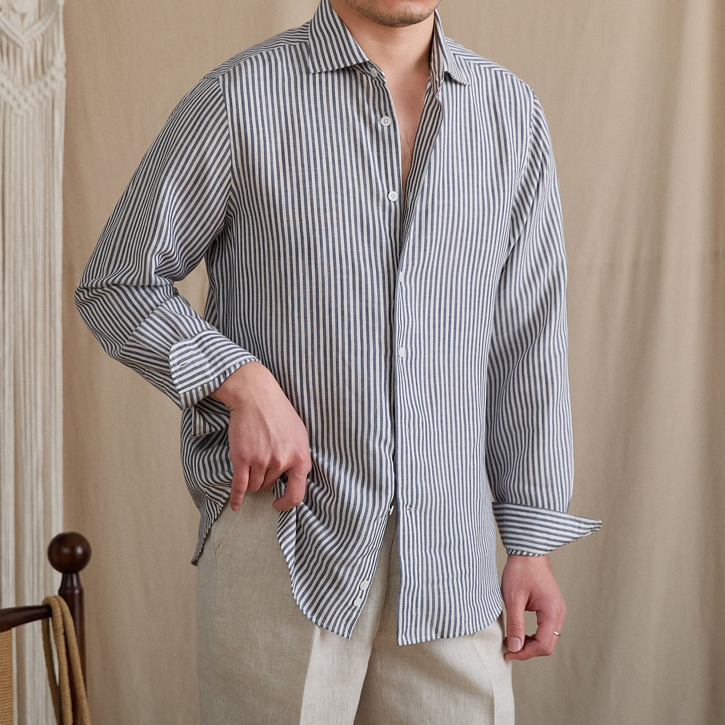 Linen Blend Striped Shirt
