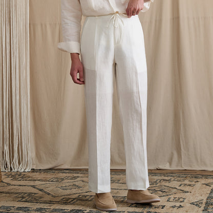 Pleated Linen Drawstring Pants