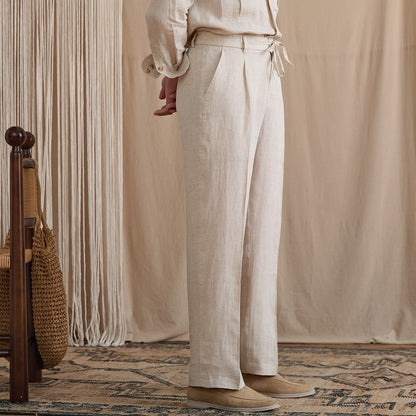 Pleated Linen Drawstring Pants