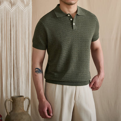 Pointelle Openwork Knit Polo