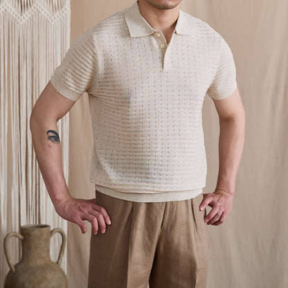Pointelle Openwork Knit Polo
