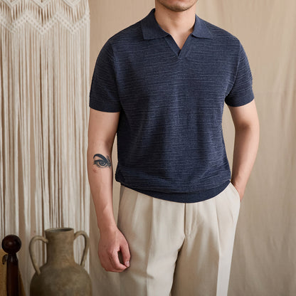 Open-Collar Textured Knit Polo