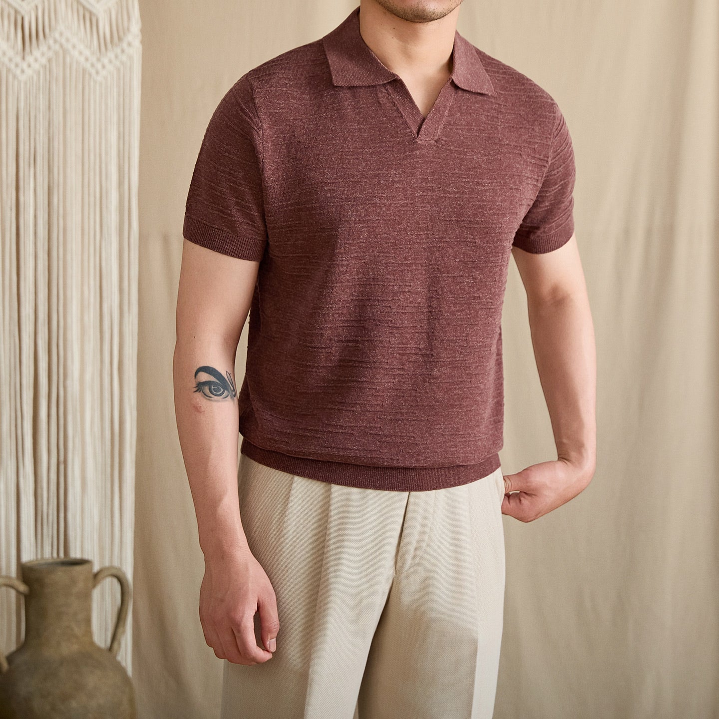 Open-Collar Textured Knit Polo BRABION