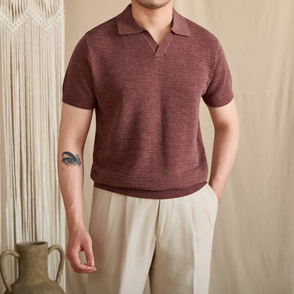 Open-Collar Textured Knit Polo