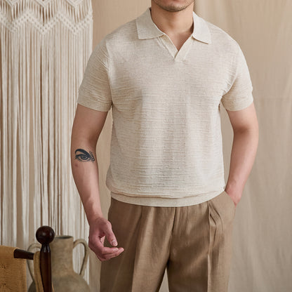 Open-Collar Textured Knit Polo