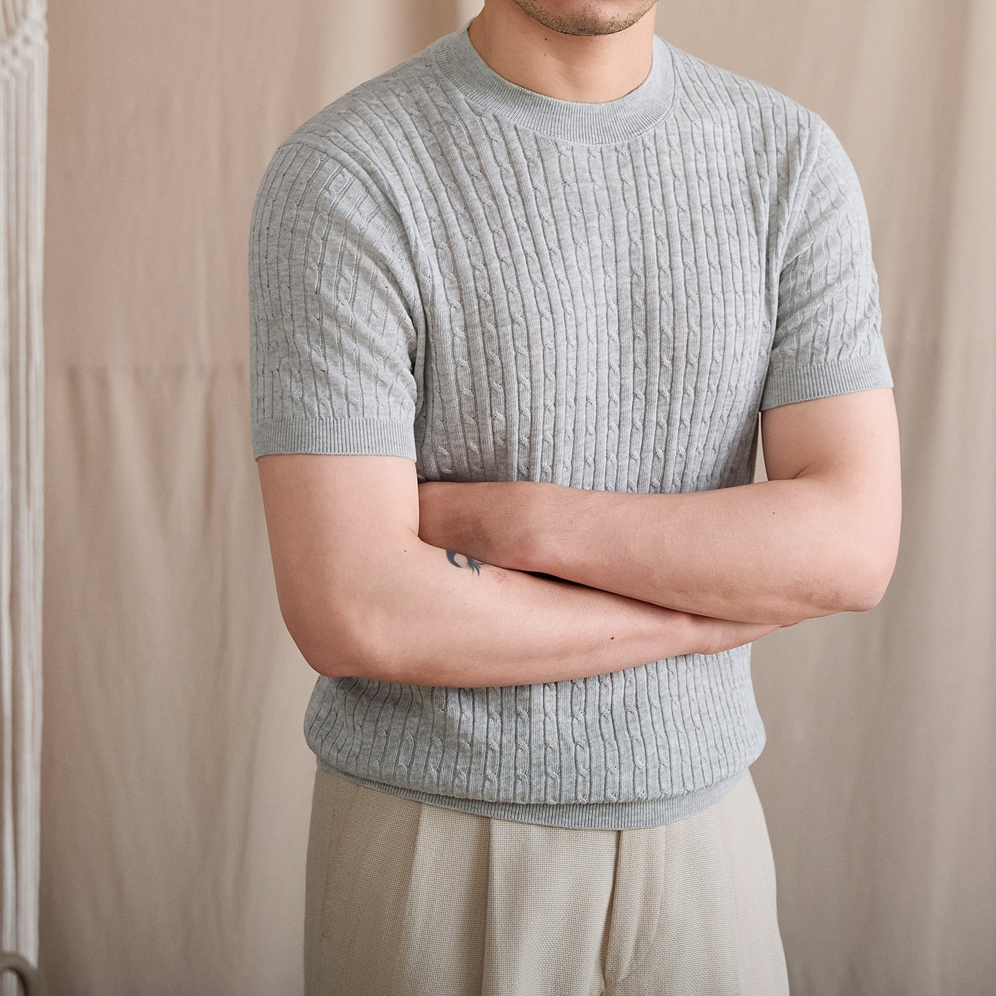 Vertical Cable Knit Crew Tee BRABION