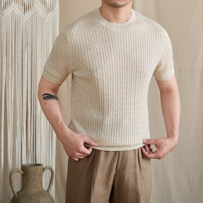 Vertical Cable Knit Crew Tee BRABION