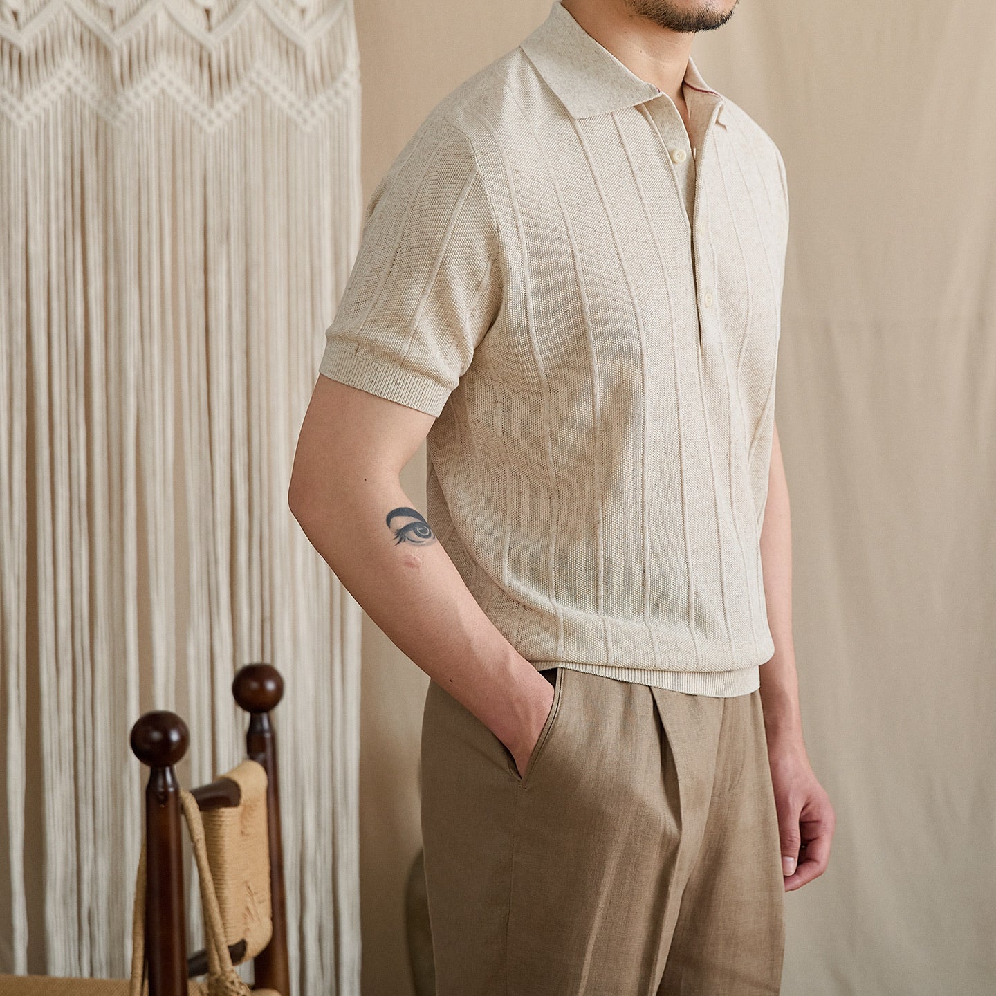 Linen Ribbed Knit Slim-Fit Polo BRABION