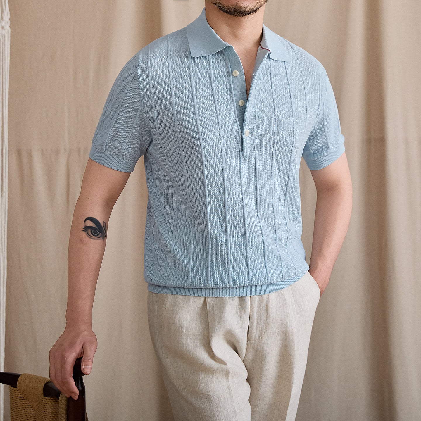 Linen Ribbed Knit Slim-Fit Polo BRABION