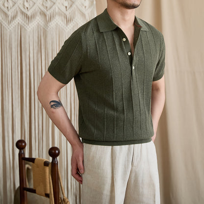 Linen Ribbed Knit Slim-Fit Polo BRABION