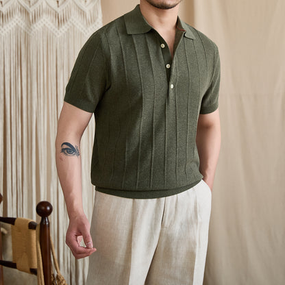 Linen Ribbed Knit Slim-Fit Polo BRABION