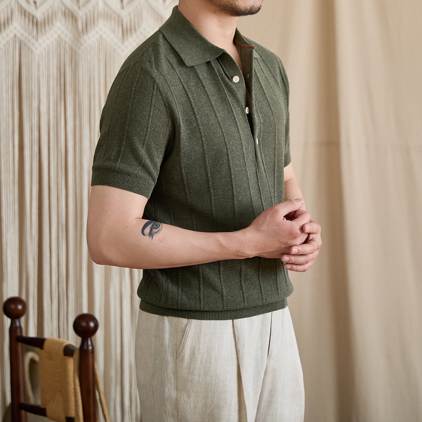 Linen Ribbed Knit Slim-Fit Polo BRABION