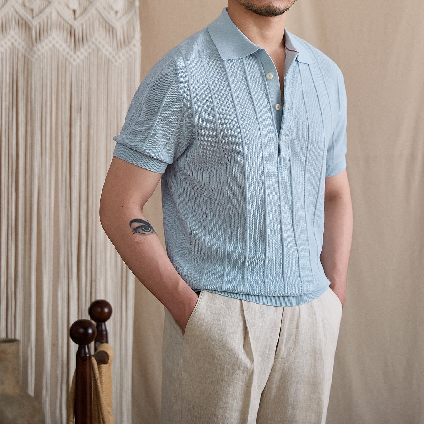 Linen Ribbed Knit Slim-Fit Polo BRABION