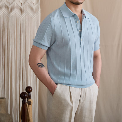 Linen Ribbed Knit Slim-Fit Polo BRABION