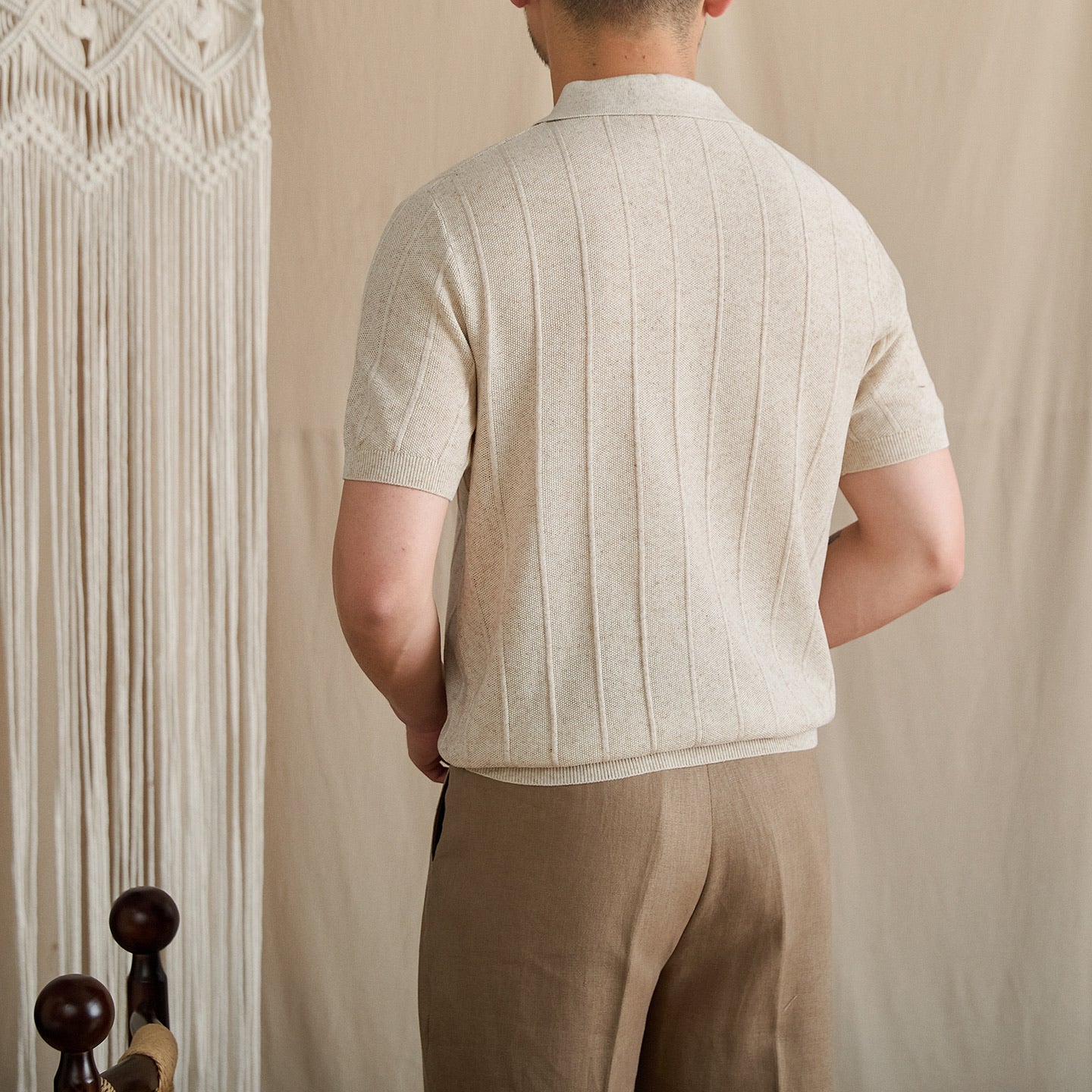 Linen Ribbed Knit Slim-Fit Polo BRABION
