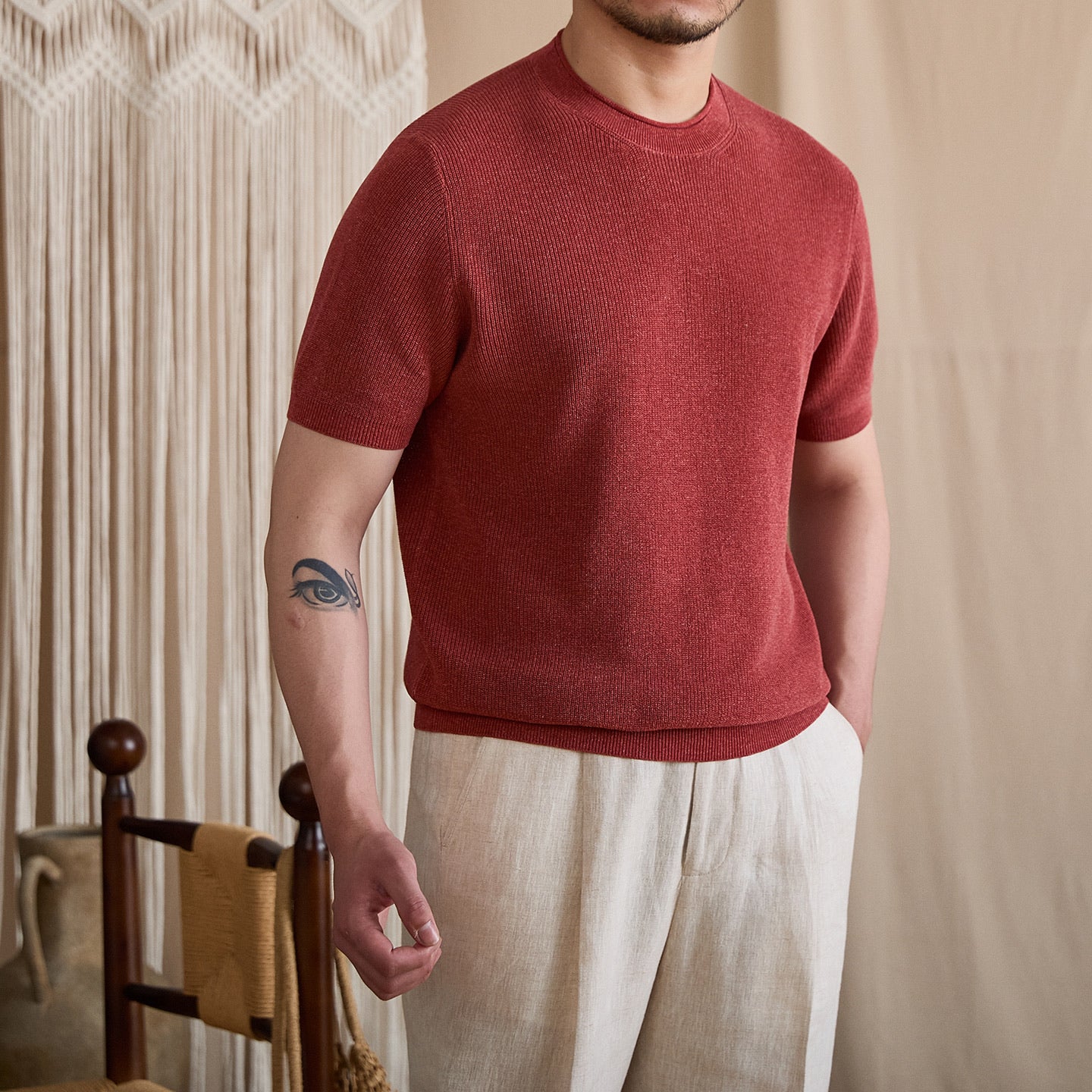 Fine-Gauge Ribbed Knit Crew Tee BRABION