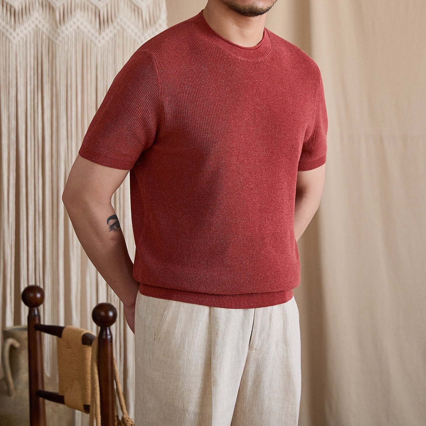 Fine-Gauge Ribbed Knit Crew Tee BRABION