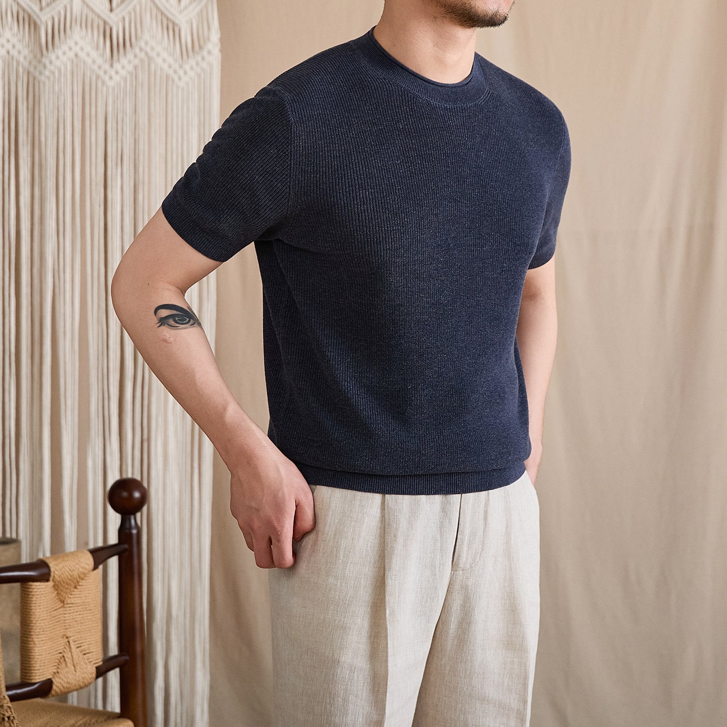 Fine-Gauge Ribbed Knit Crew Tee BRABION