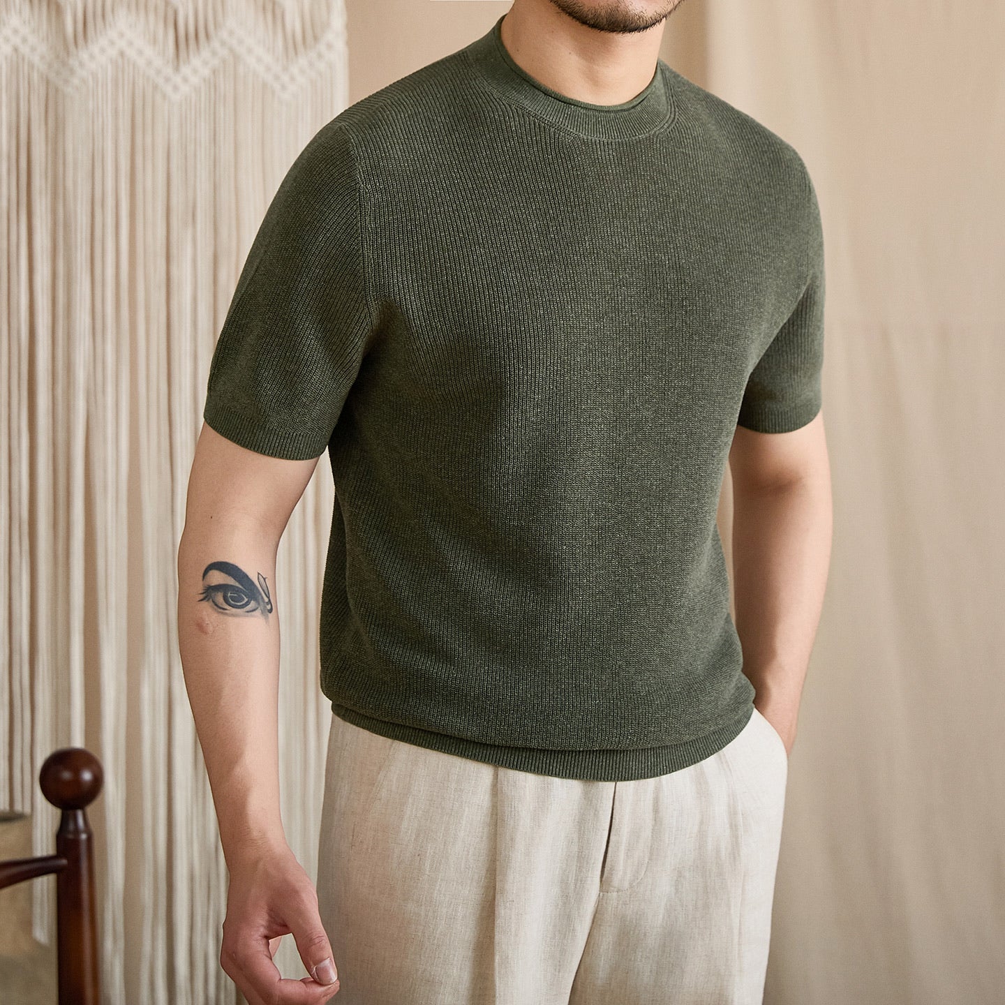 Fine-Gauge Ribbed Knit Crew Tee BRABION