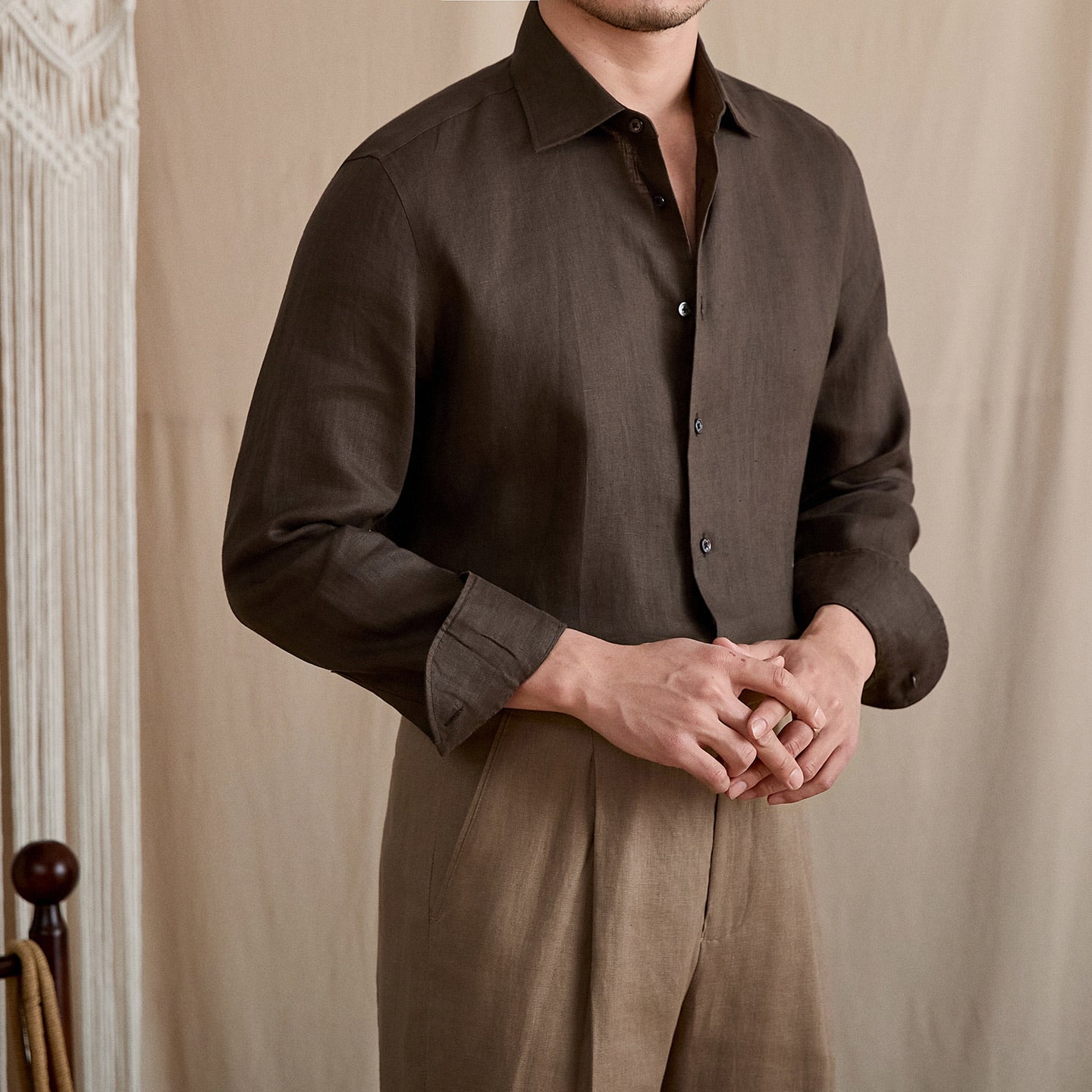 Slim-Fit Linen Long Sleeve Shirt