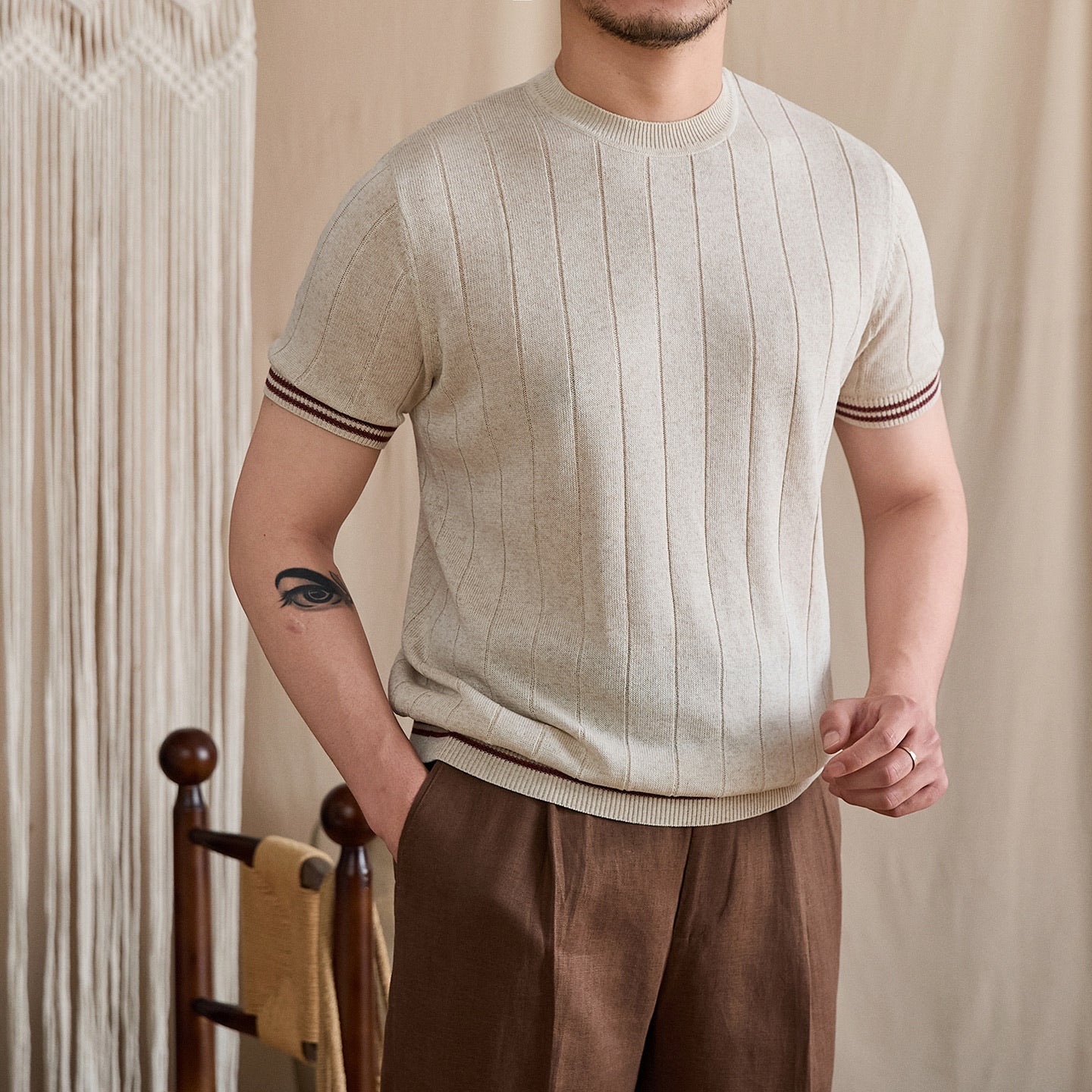 Contrast-Tipped Ribbed Knit Tee BRABION