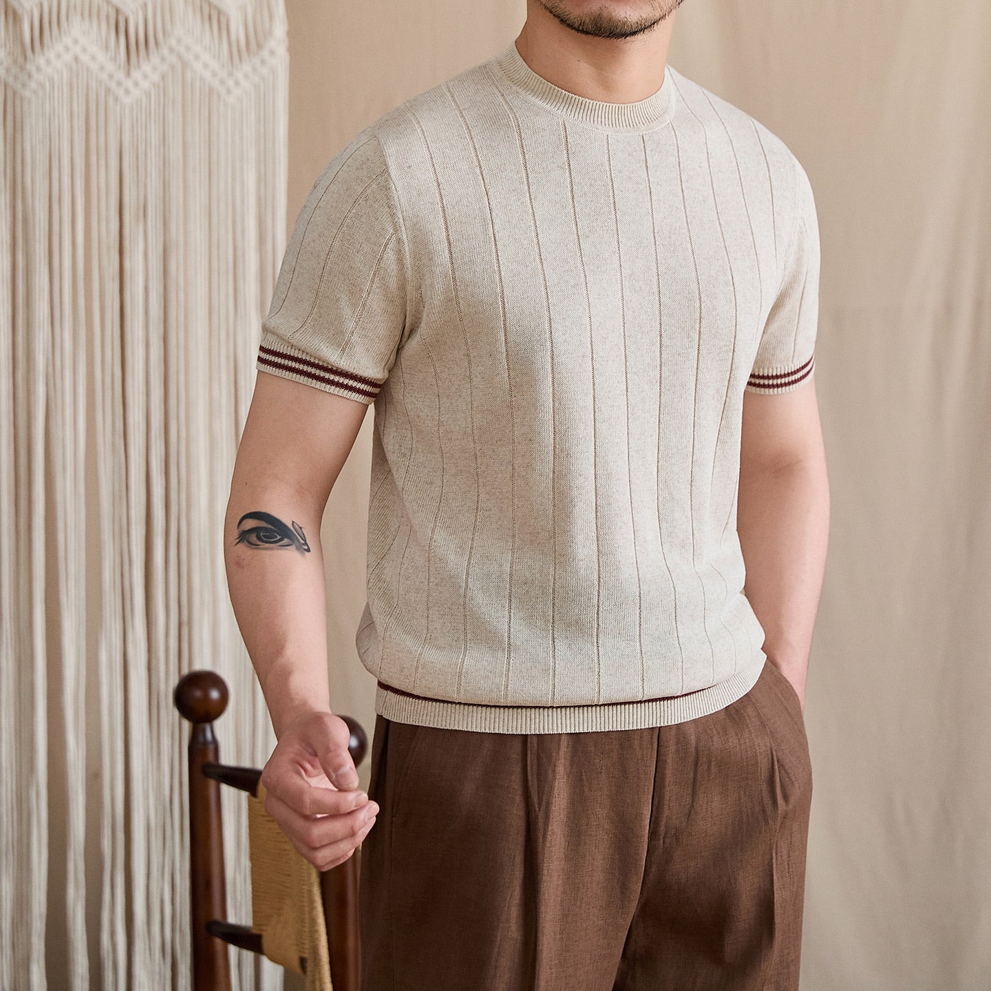 Contrast-Tipped Ribbed Knit Tee BRABION