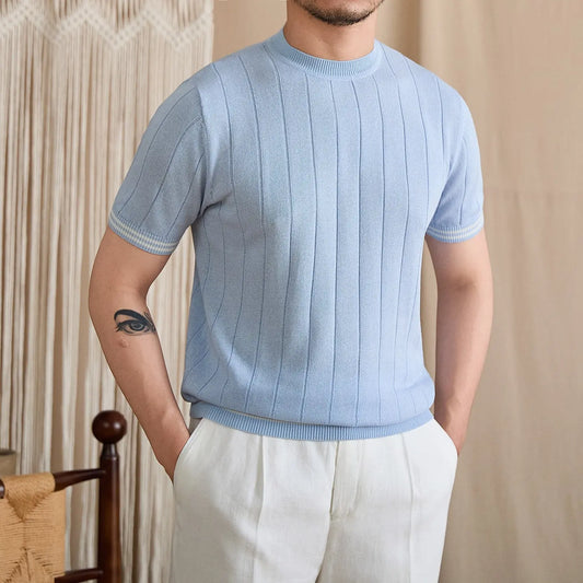 Contrast-Tipped Ribbed Knit Tee BRABION