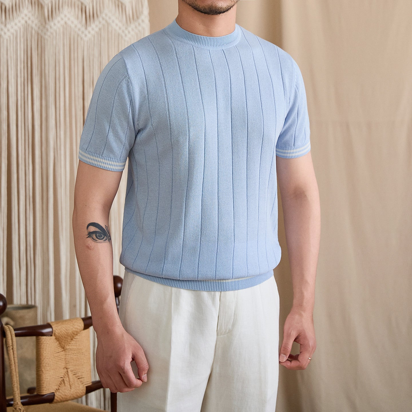Contrast-Tipped Ribbed Knit Tee BRABION