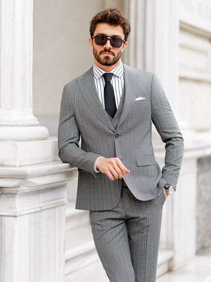 Grey Plaid Slim-Fit Suit 3-Piece VIOSSI