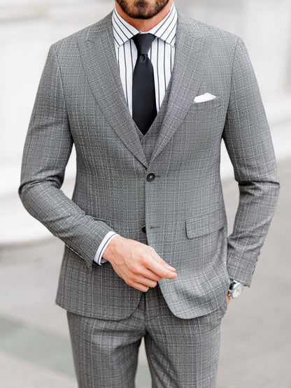 Grey Plaid Slim-Fit Suit 3-Piece VIOSSI