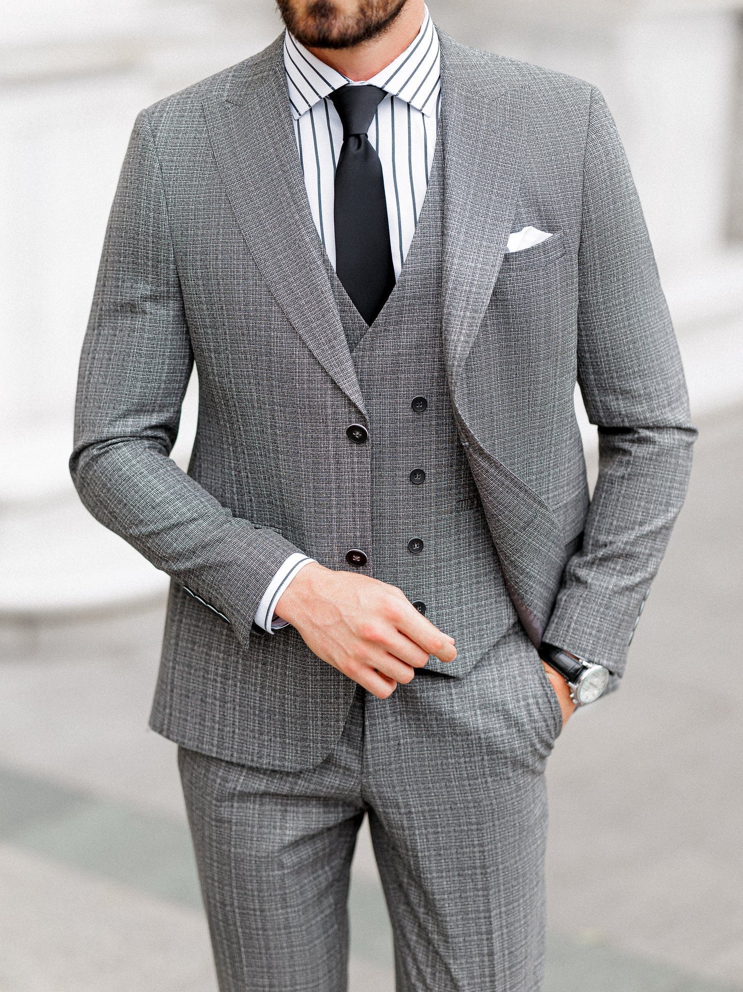 Grey Plaid Slim-Fit Suit 3-Piece VIOSSI