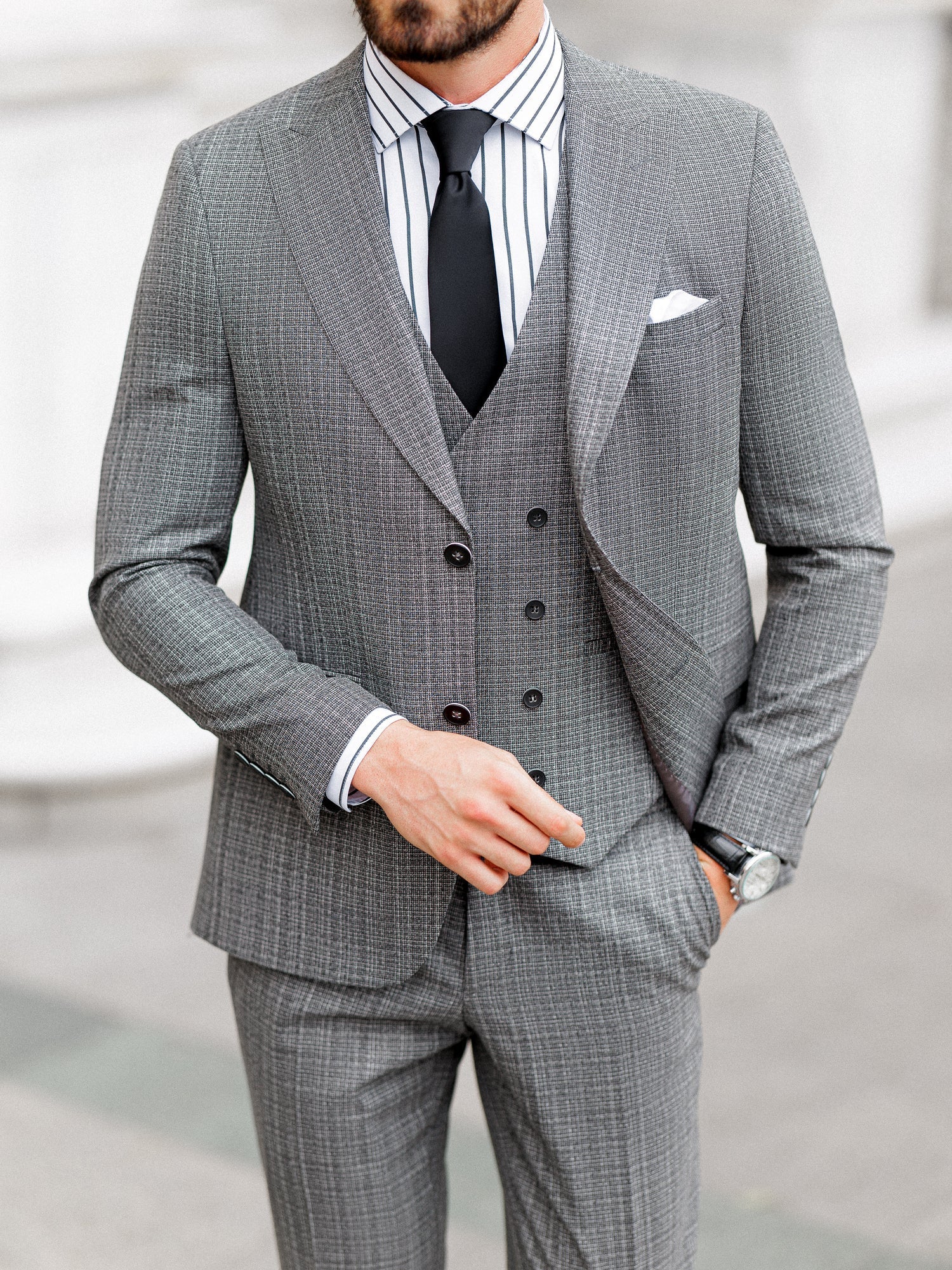 Grey Plaid Slim-Fit Suit 3-Piece VIOSSI