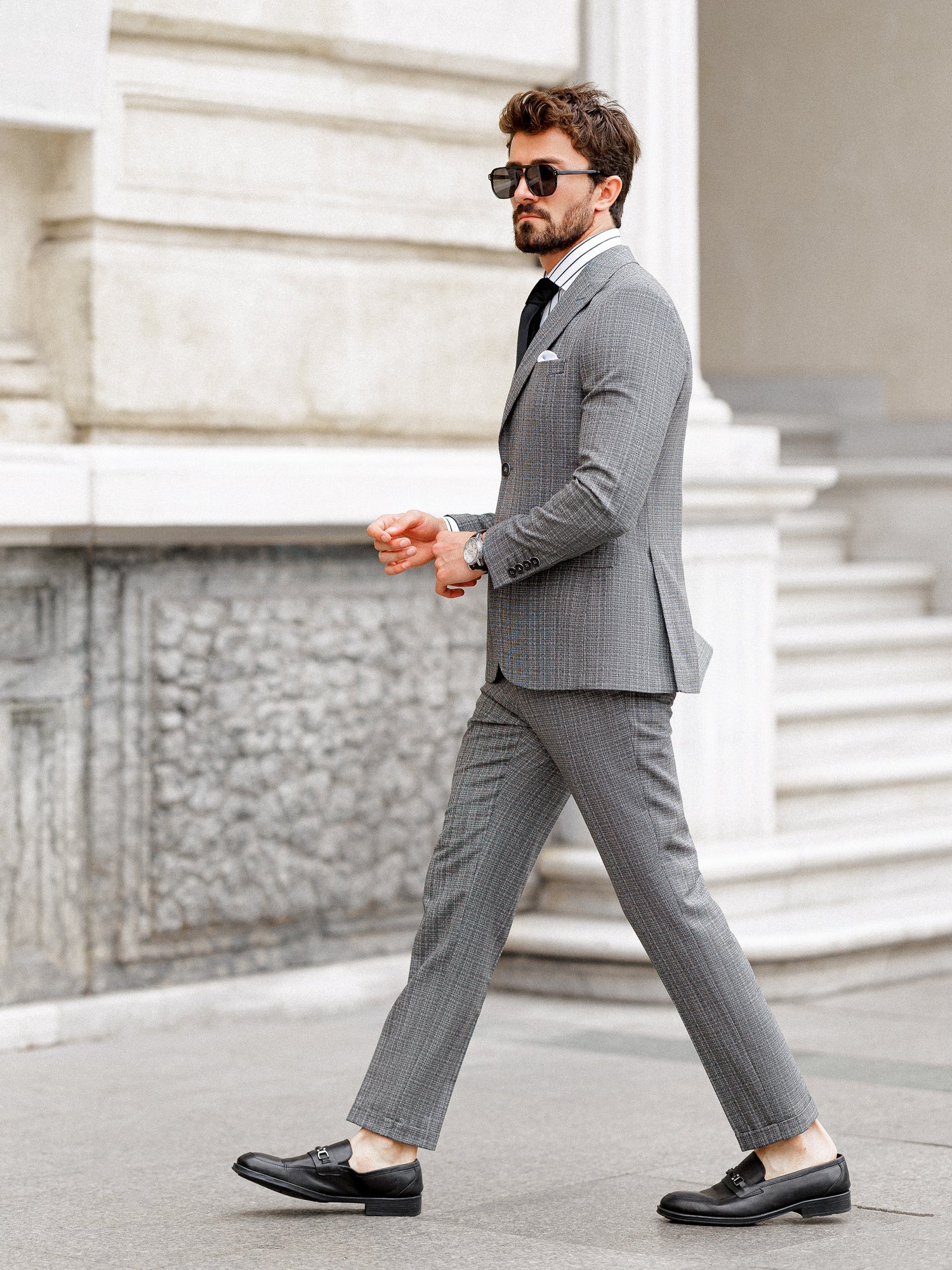 Grey Plaid Slim-Fit Suit 3-Piece VIOSSI