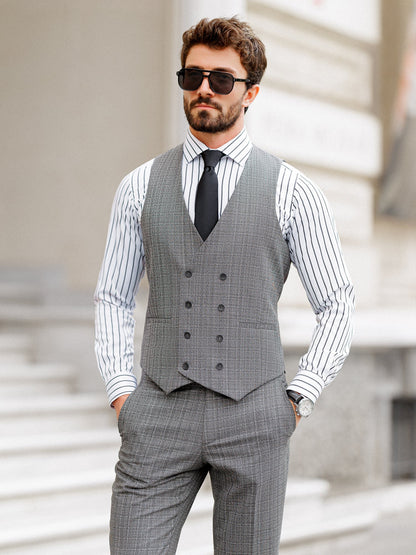 Grey Plaid Slim-Fit Suit 3-Piece VIOSSI