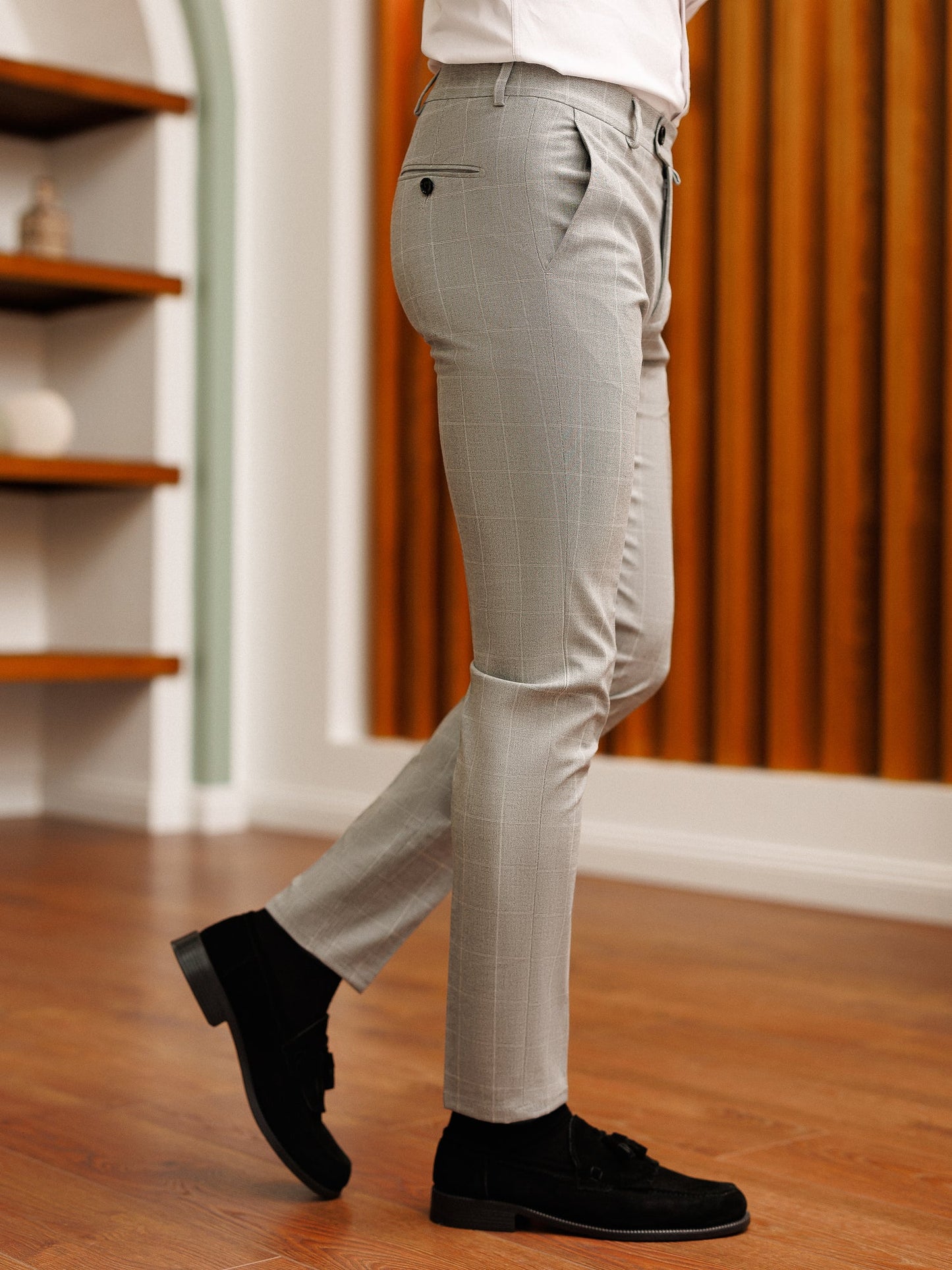 Grey Plaid Slim-Fit Pants VIOSSI