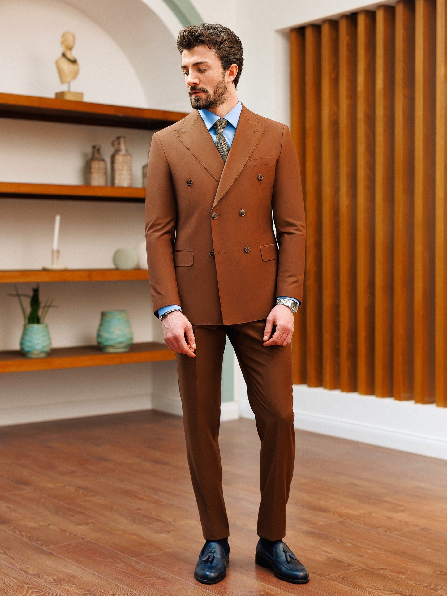 Brown Double Breasted Suit 2-Piece VIOSSI