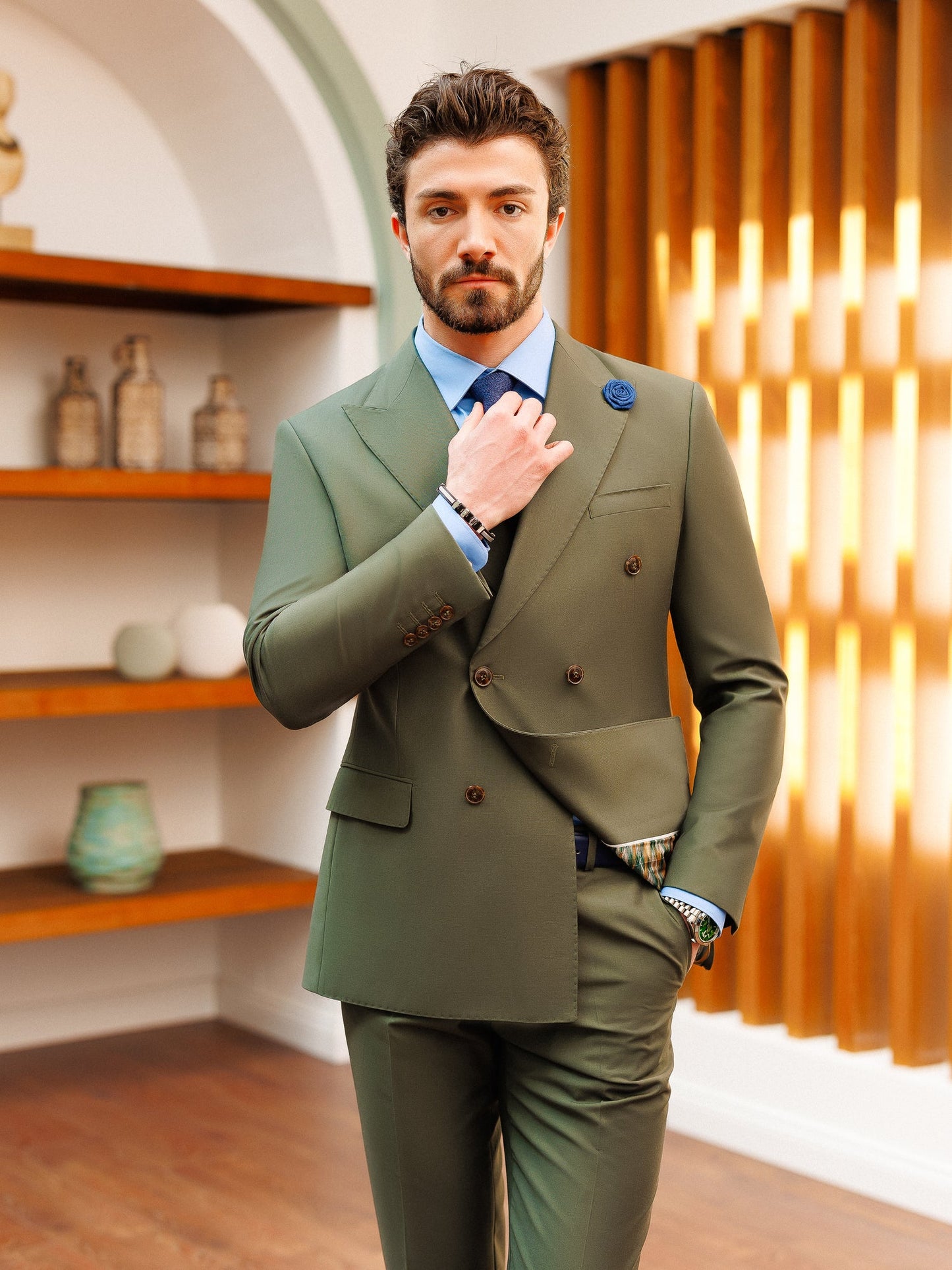 Khaki Double Breasted Suit 2-Piece