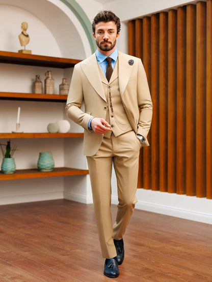 Beige Slim-Fit Suit 3-Piece VIOSSI