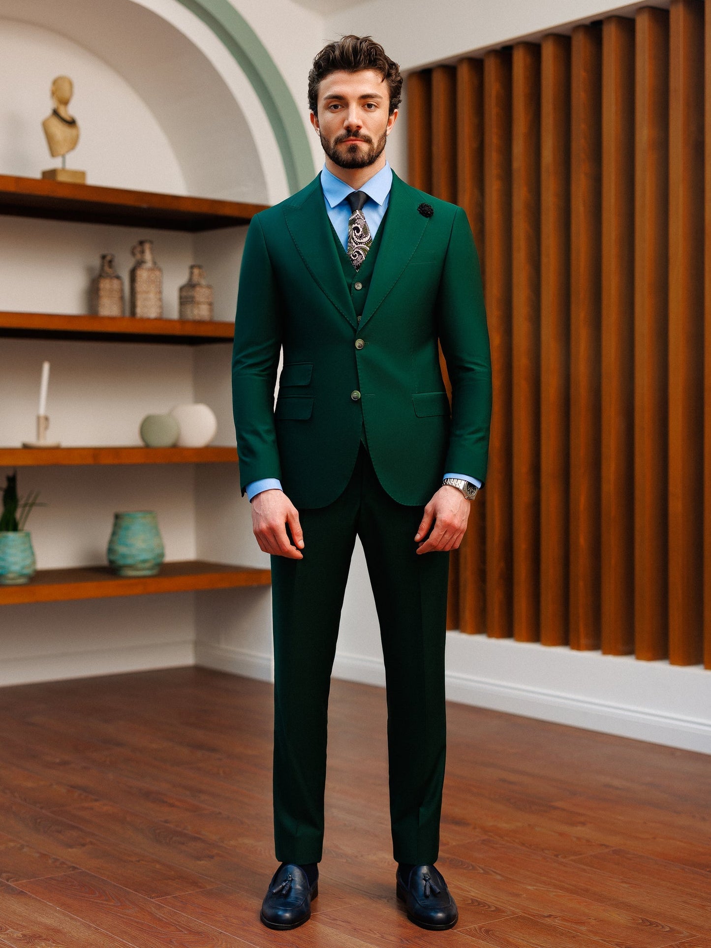 Green Slim-Fit Suit 3-Piece VIOSSI