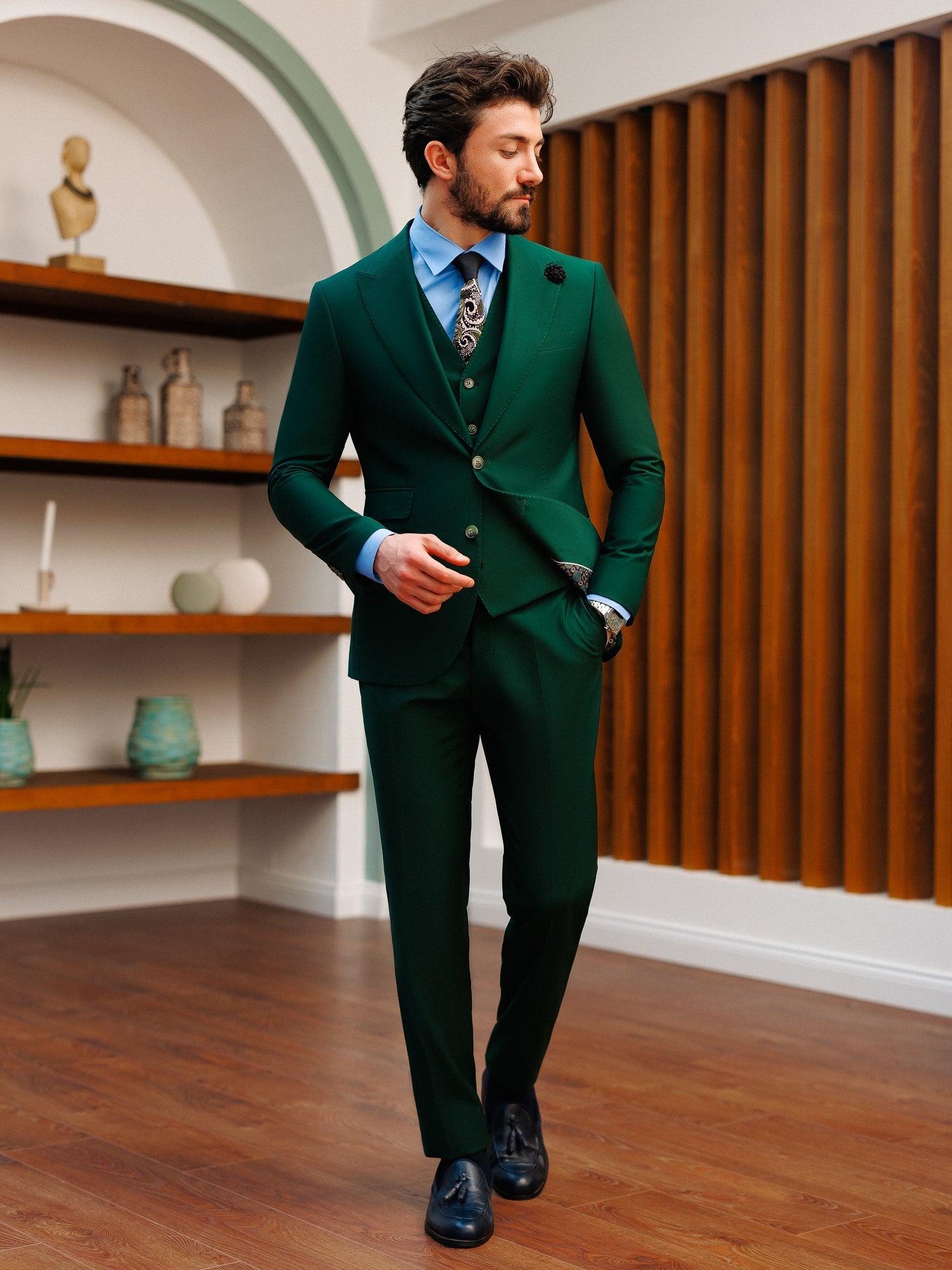 Green Slim-Fit Suit 3-Piece VIOSSI