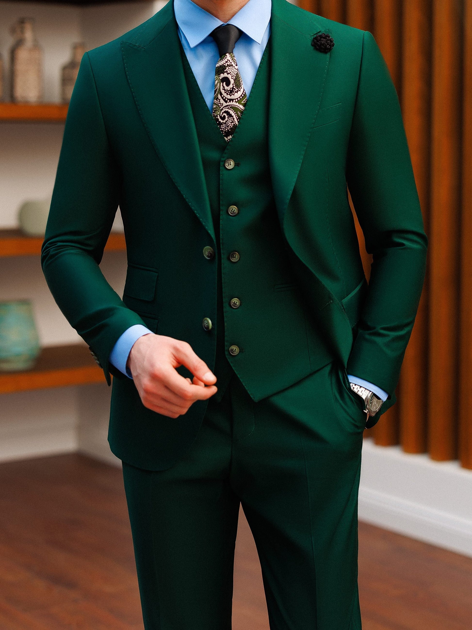 Green Slim-Fit Suit 3-Piece VIOSSI