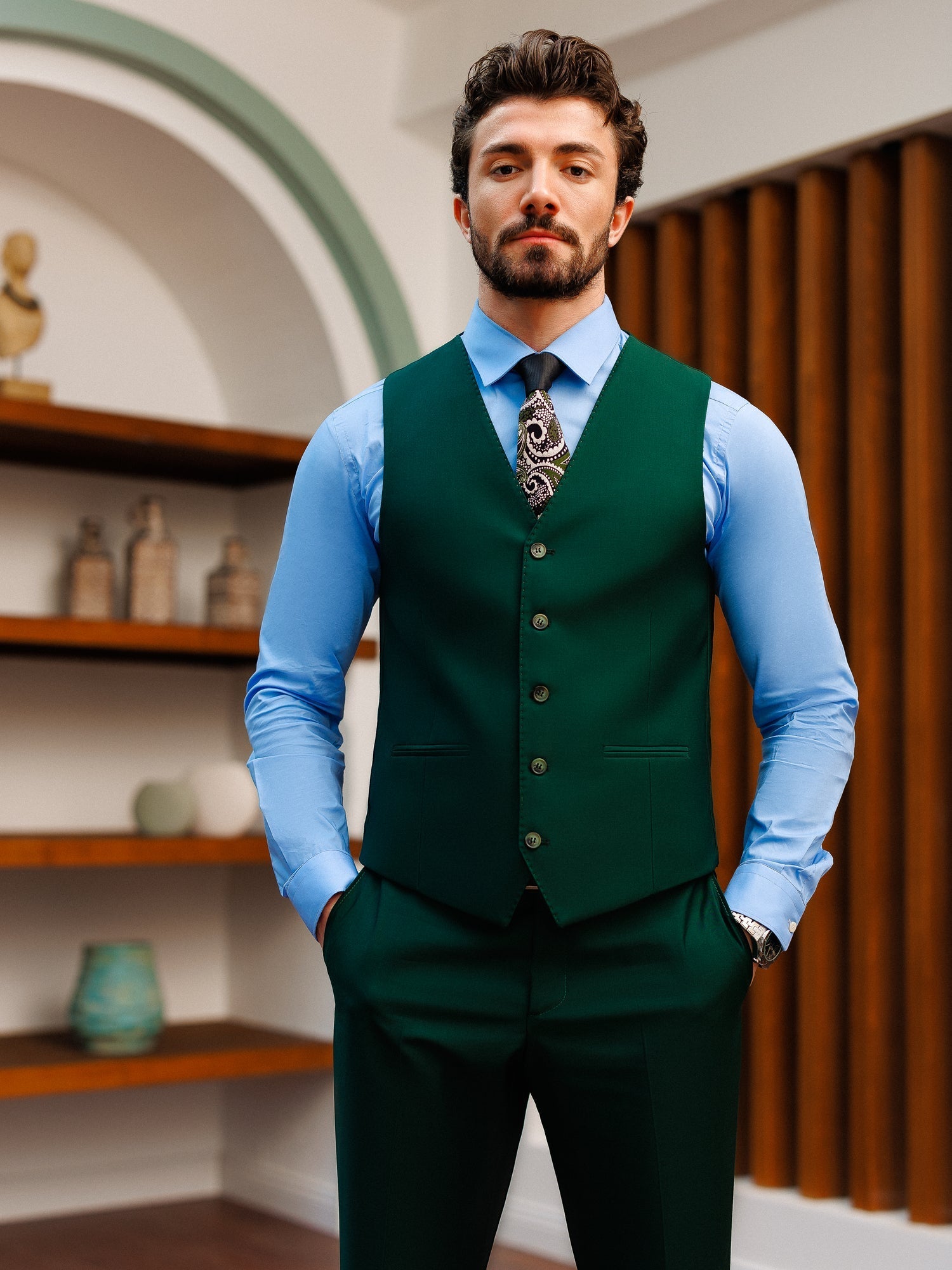 Green Slim-Fit Suit 3-Piece VIOSSI