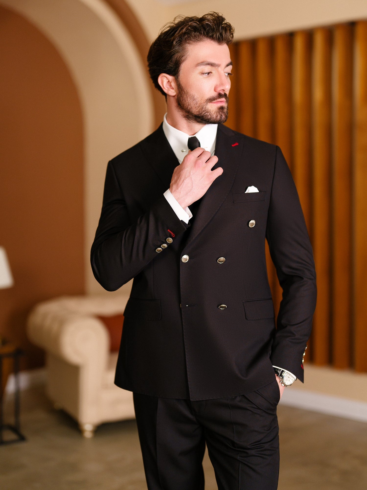 Black Double Breasted Suit 2-Piece VIOSSI