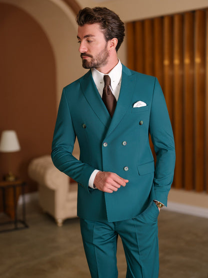 Green Double Breasted Suit 2-Piece VIOSSI